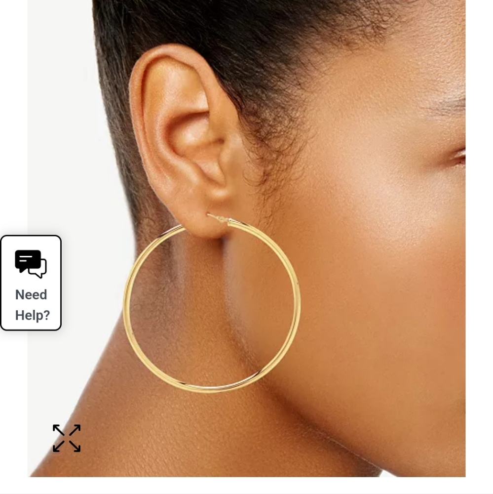14K Gold Earrings large polished Hoop